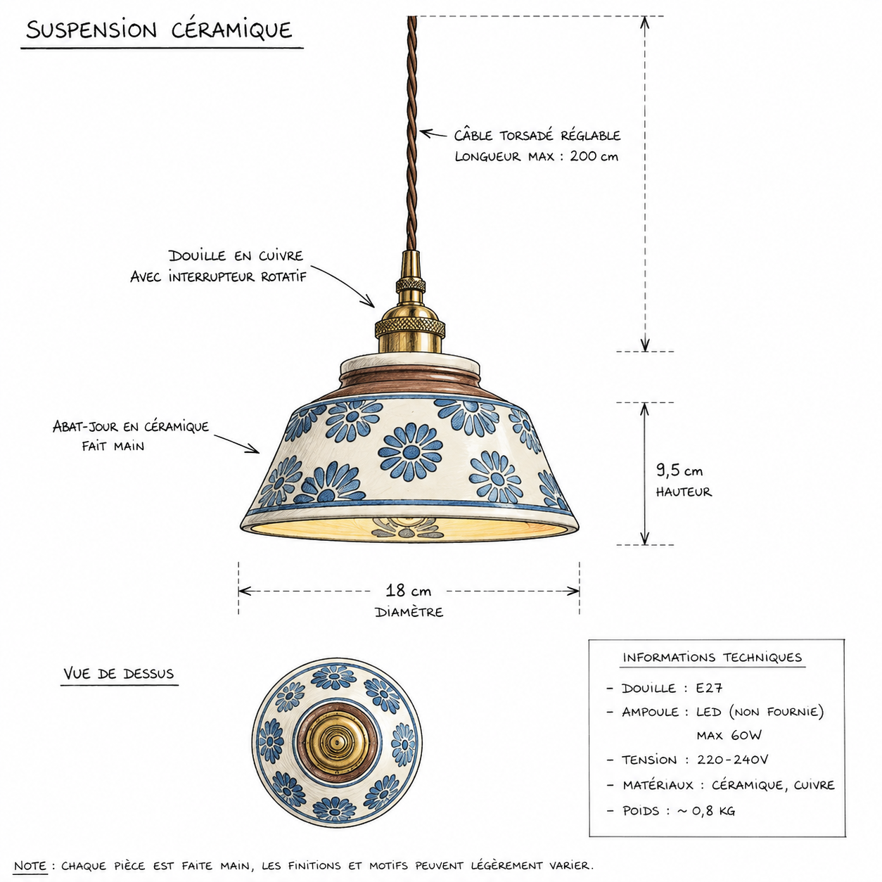 Suspension Céramique Vintage | AZUR