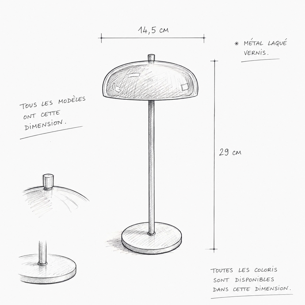 Lampe de Table Sans fil Champignon en Métal Vintage | VINI