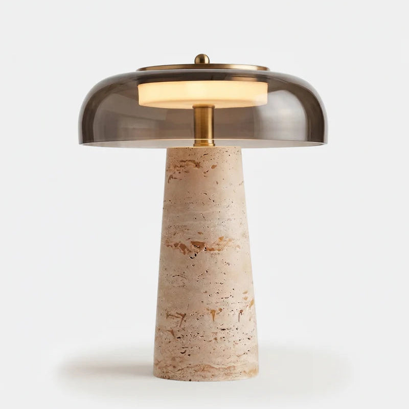 Lampe à Poser en Verre et Travertin | BOTA