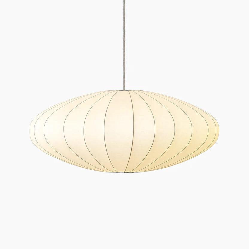 Suspension japandi en papier texturé Modèle A avec lumière douce et design minimaliste.