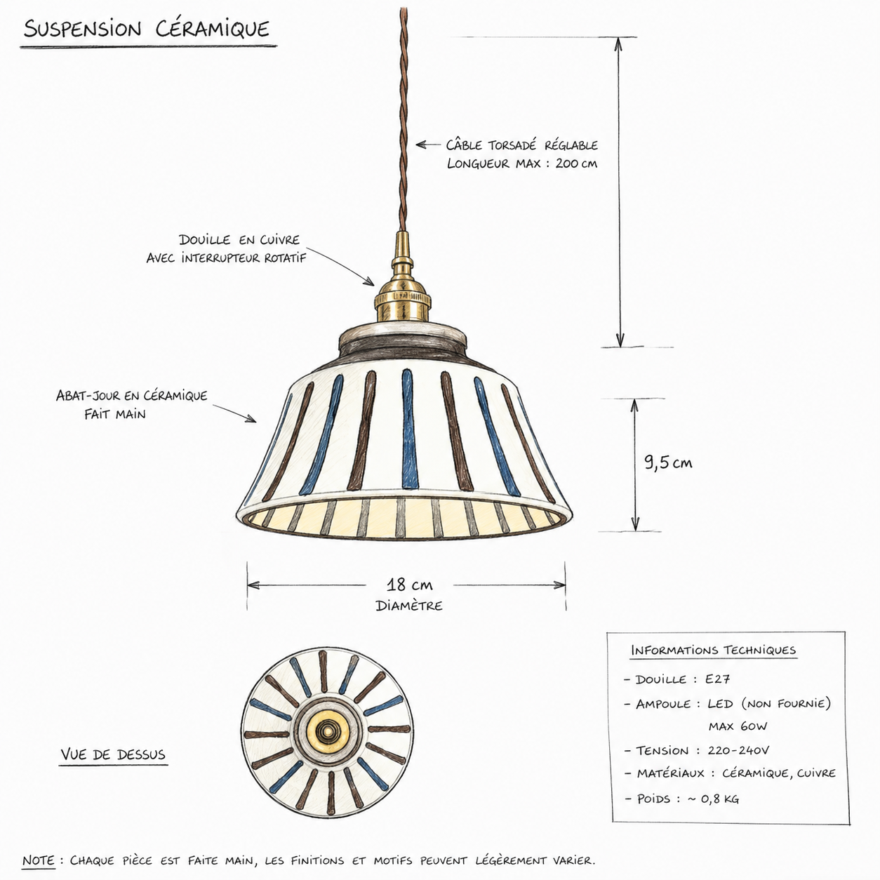 Suspension Céramique Vintage | AZUR