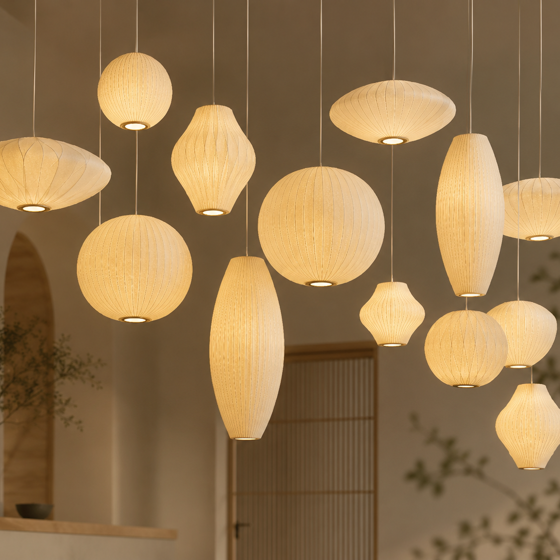 Suspension japandi, wabi-sabi, scandinave en papier texturé 