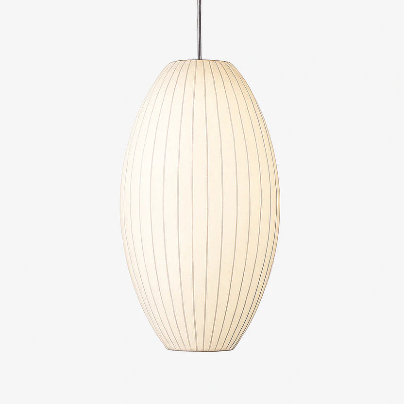 Suspension japandi en papier texturé Modèle D avec lumière douce et design minimaliste.